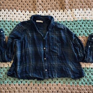 Abercrombie & Fitch Navy Plaid Super Soft Button Down Shirt Top Womans sz Small